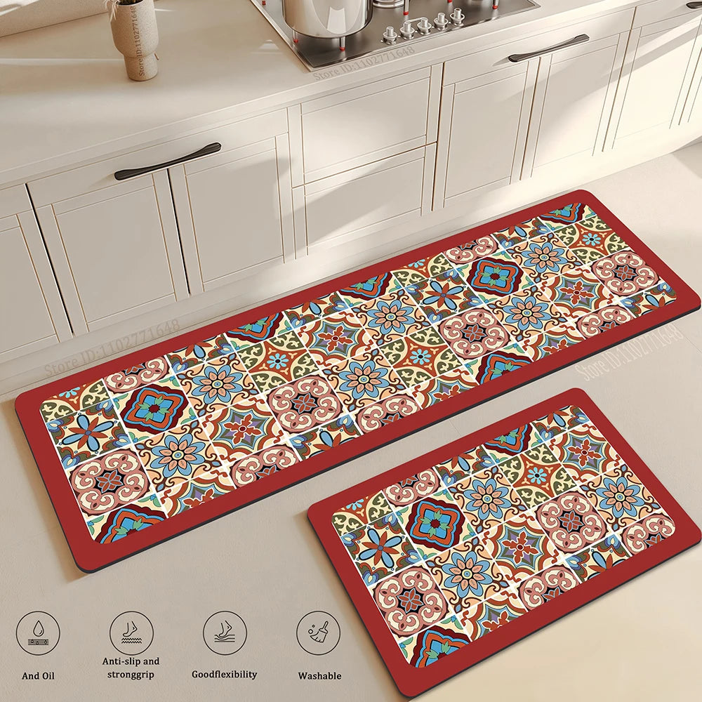 tapis cuisine géométrique couleur rouge orange vert bleu traditionnel décoration intérieure