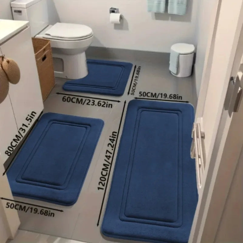tapis bain antidérapants polyester trois pièces géométriques moderne gris beige rose bleu