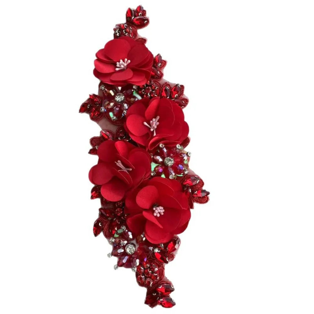 applique décorative fleurs artificielles strass vintage élégante vert foncé rose clair blanc bleu turquoise