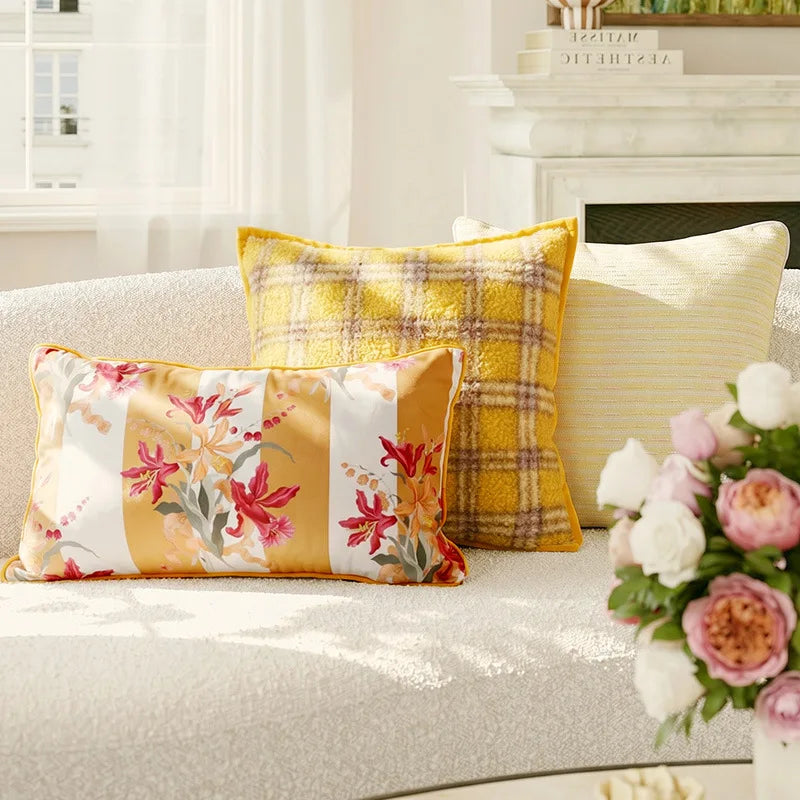 housse coussin fleurs jaunes polyester nordic moderne décoration canapé maison voiture 45x45cm 30x50cm
