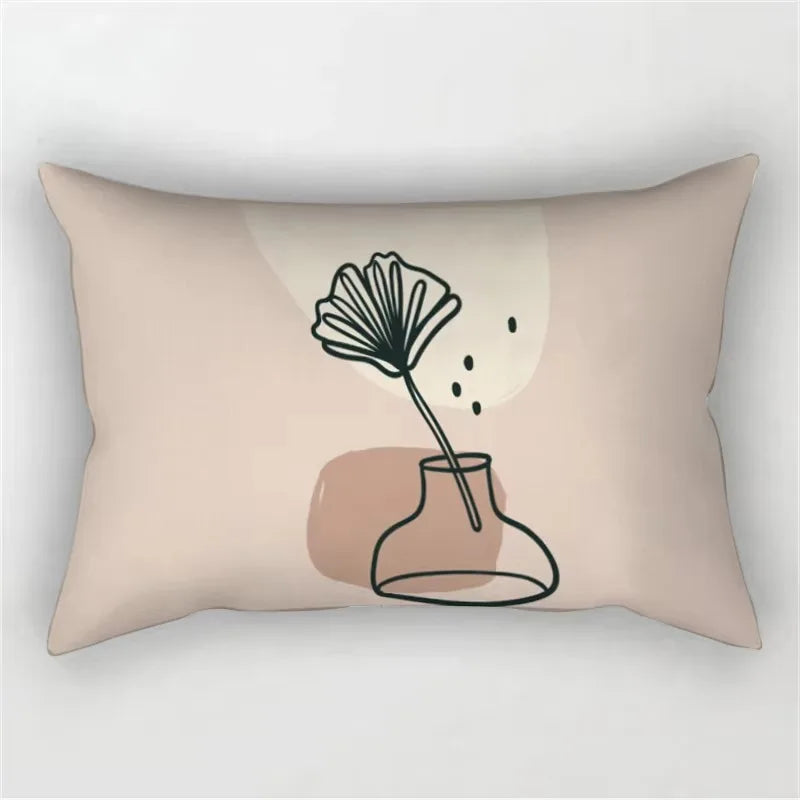coussin rectangulaire moderne motif abstrait feuilles visages 100 polyester beige clair lit salon chambre