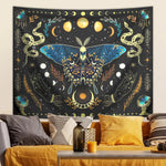 tapisserie plante motif papillon serpent lune étoile noir bleu doré blanc fantaisie clips