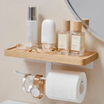 support mural moderne porte rouleau papier toilette tablette téléphone lunettes montre blanc texture bois