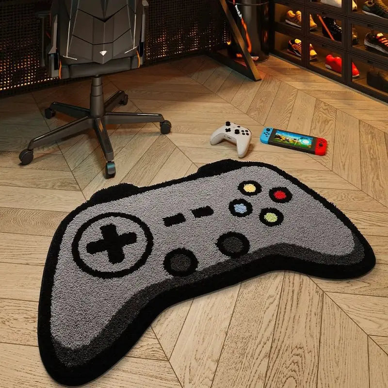 tapis polyester anti dérapant moderne manette jeu boutons colorés gris blanc marine