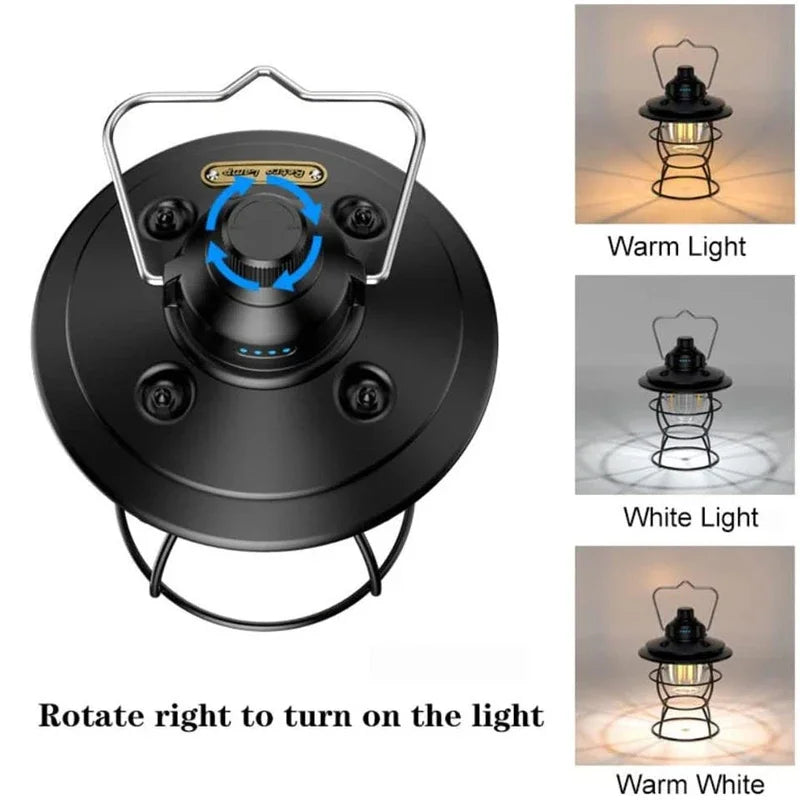 lanterne camping vintage led recharge usb portable métal noir blanc bronze