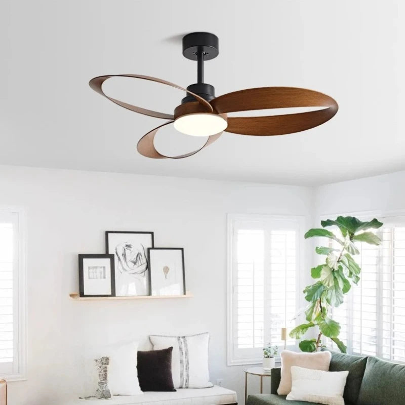 ventilateur moderne noir bois foncé led télécommande contemporain fixations lumiere integree