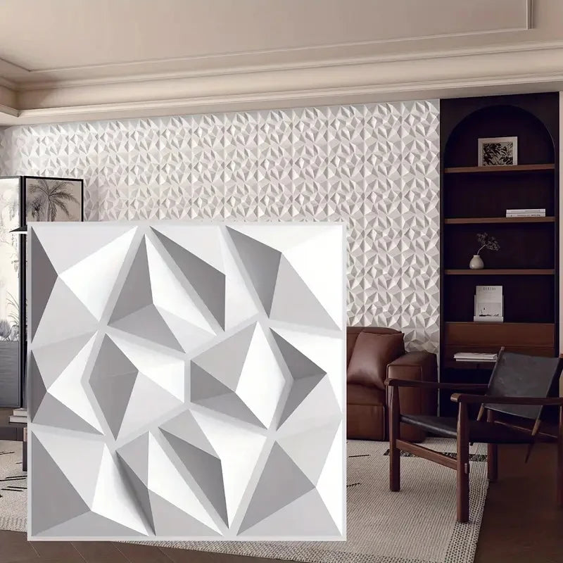 décoration murale panneau 3d blanc triangles géométriques moderne imperméable résistant humidité 30x30cm