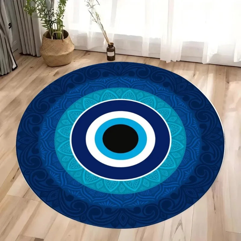 tapis moderne bleu mandala oeil turc adhésif 40x40cm 80x80cm 120x120cm salon chambre decoration