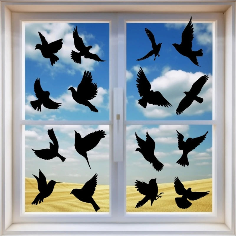 stickers muraux oiseaux vol silhouettes adhésifs noir opalets grandes fenêtres porte verre protection anti