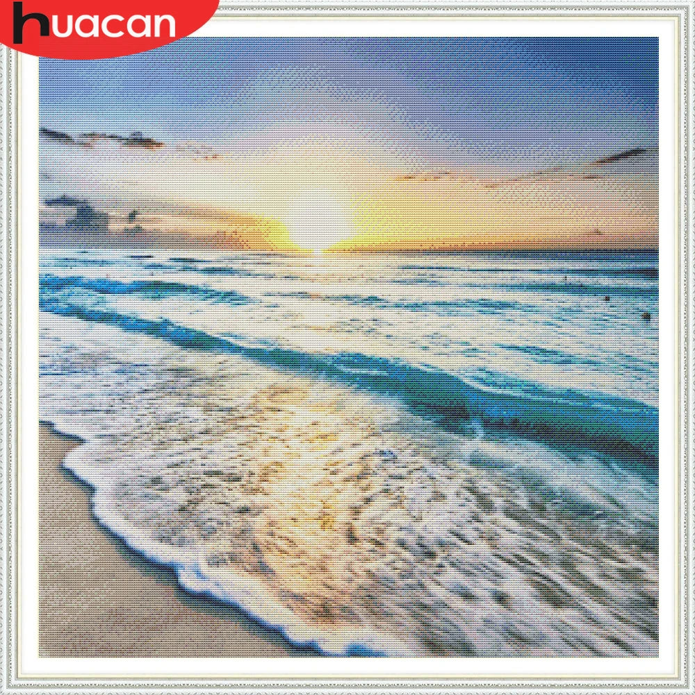 broderie paysage coucher soleil fil éco coton aiguille plan cadre inclusion kit artisanal traditionnel