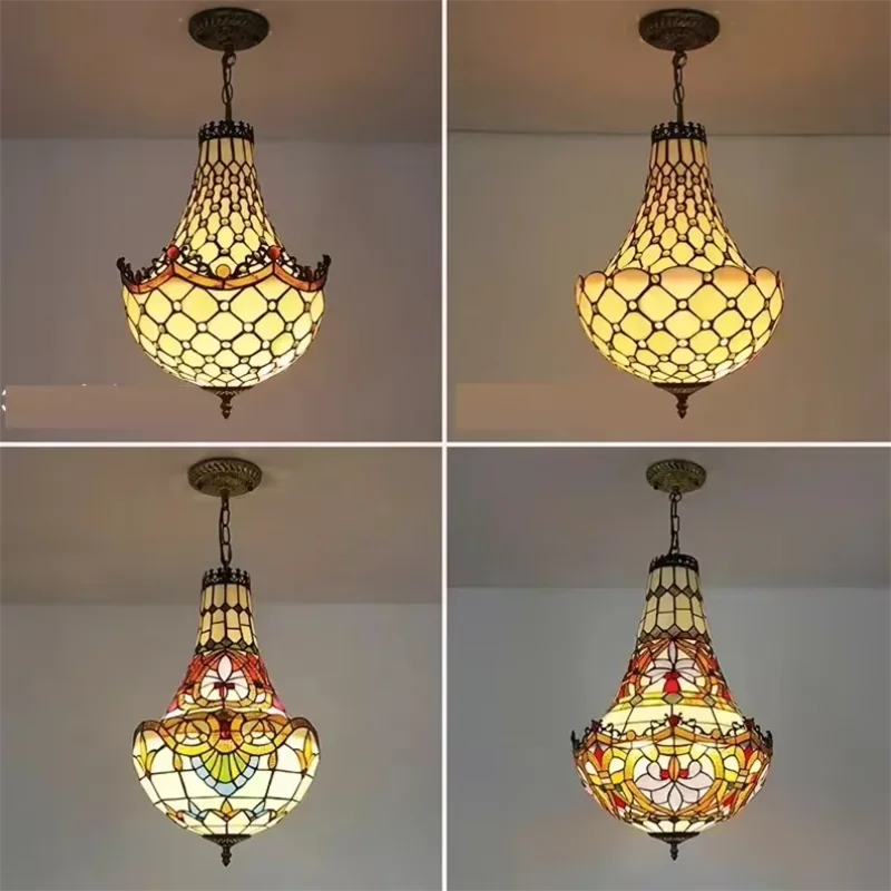lampe suspendue tiffany multicolore stained glass floral salon chambre vintage