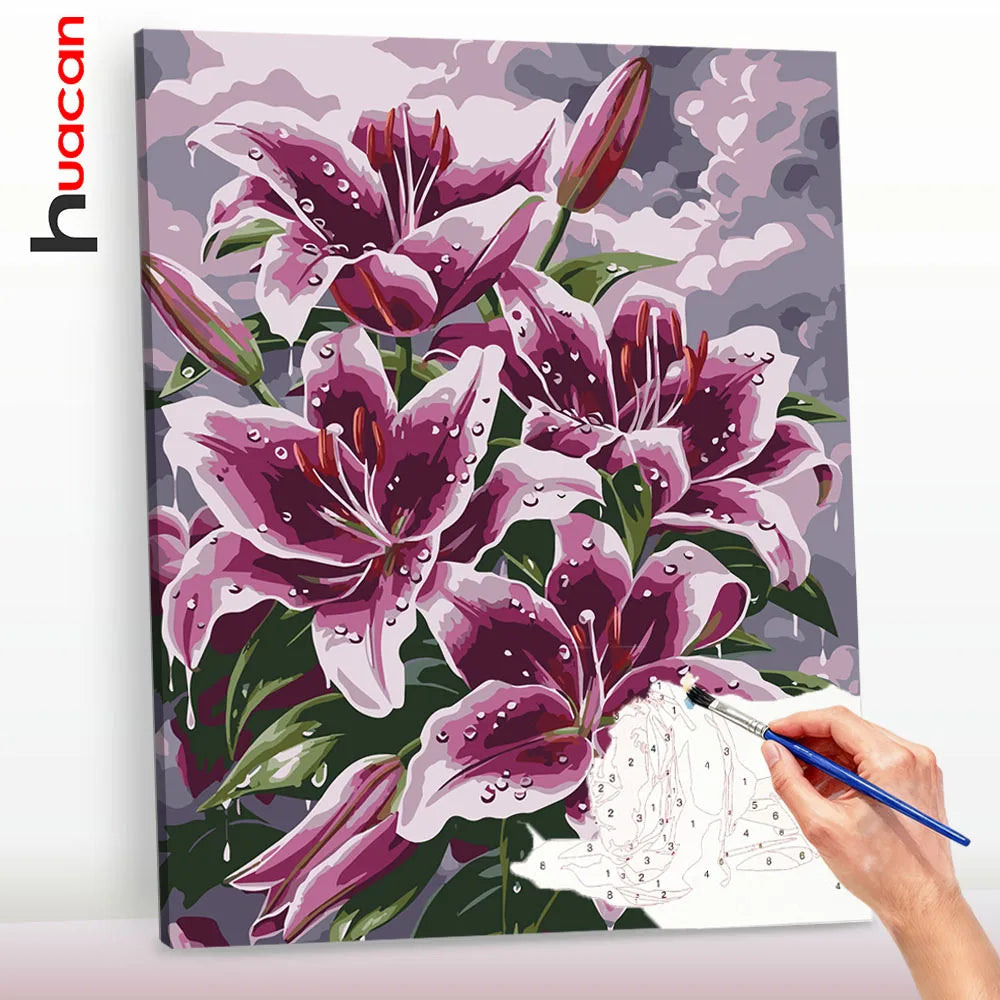 tableau peindre fleur lys toile diy pinceaux peintures guide opaque réaliste decoration maison hobby