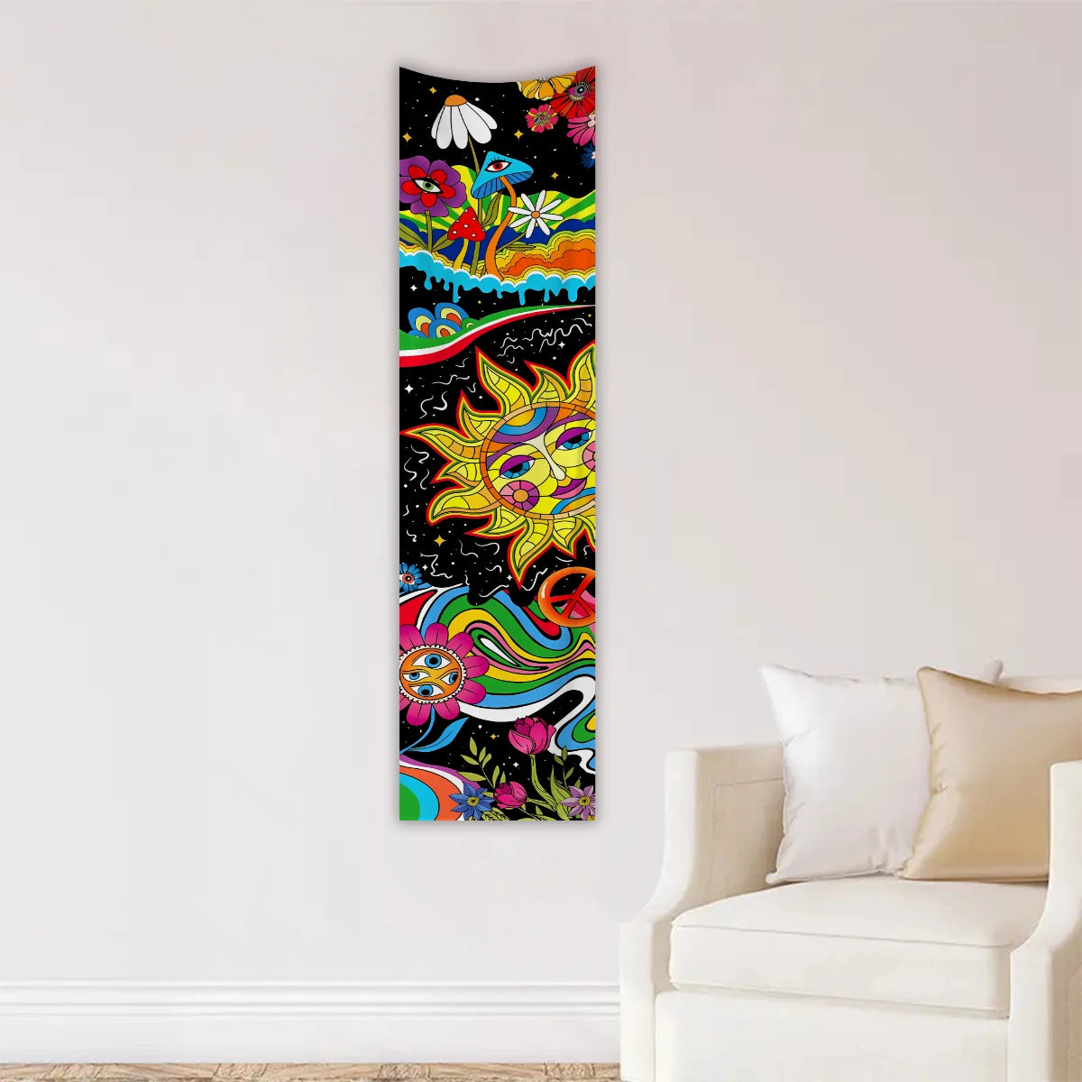 tapisserie moderne fantaisie crânes fleurs papillons oeil lune polyeste noir bleu rose