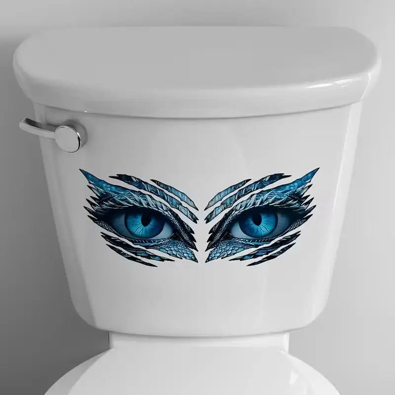sticker mural oeil dragon bleu noir blanc adhésif moderne decoration salle bain lumineux yeux