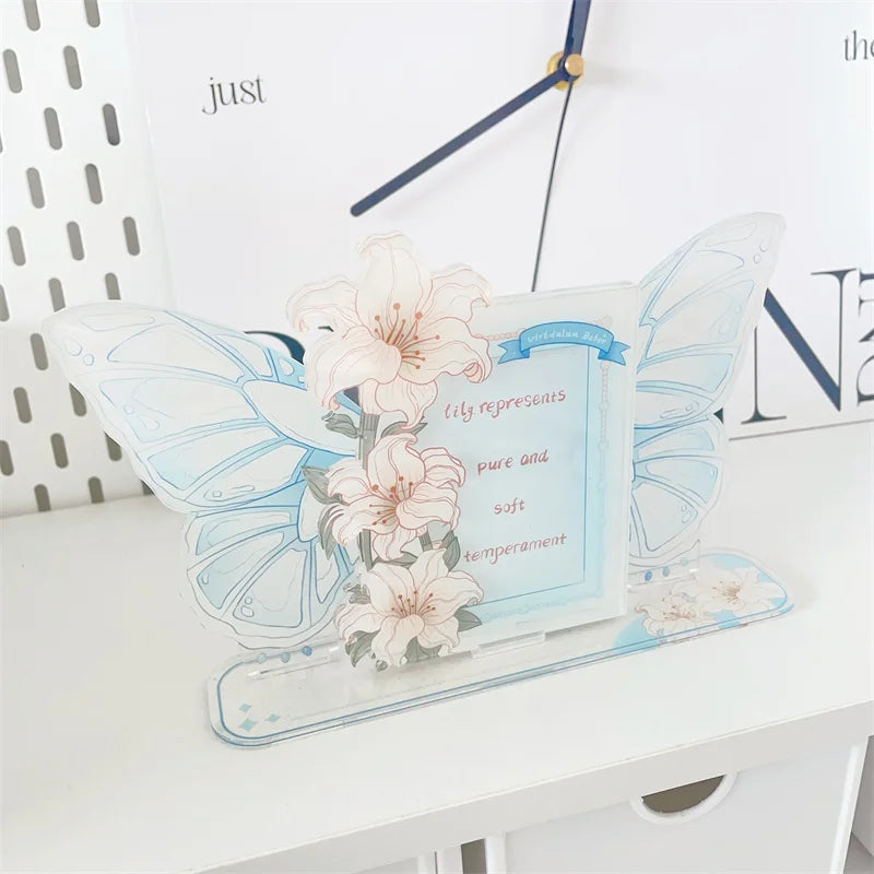 cadre photo moderne rose lys papillons transparent décoration maison photo noir rouge bleu