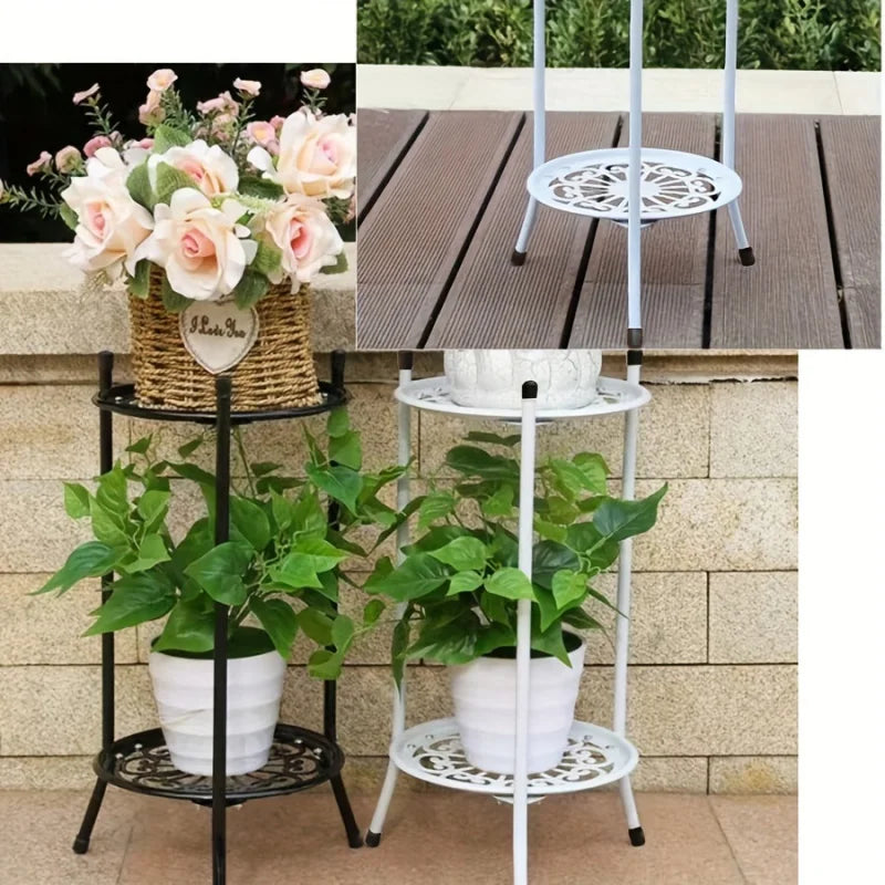 support plante métal noir blanc grille ajourée moderne pieds solides pots tiered shelf