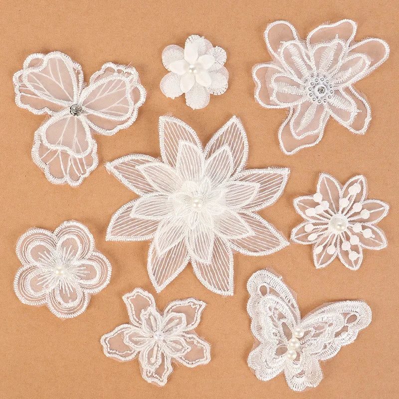 appliques decoratives dentelle blanche fleurs papillons broderie fine mariage decoration 20 pieces translucent