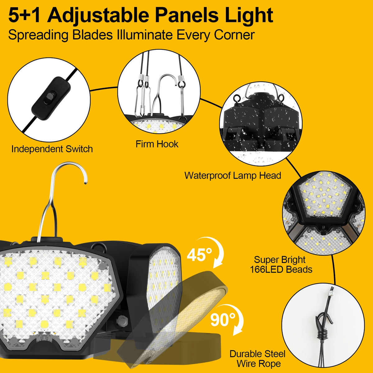 lampe travail pliable led rechargeable batterie lithium 18v 20v indicateur charge crochets moderne noire