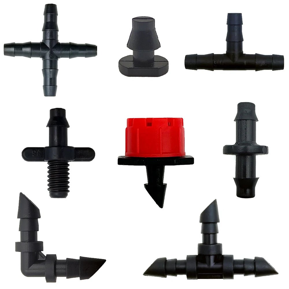 connecteurs arrosage gouttelettes barbelés noirs rouges kit irrigation pratique robuste