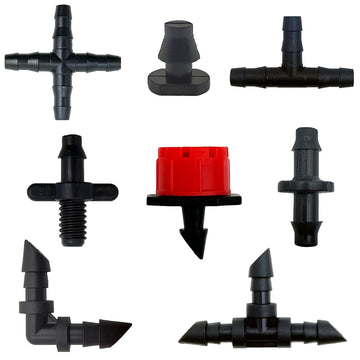connecteurs arrosage gouttelettes barbelés noirs rouges kit irrigation pratique robuste
