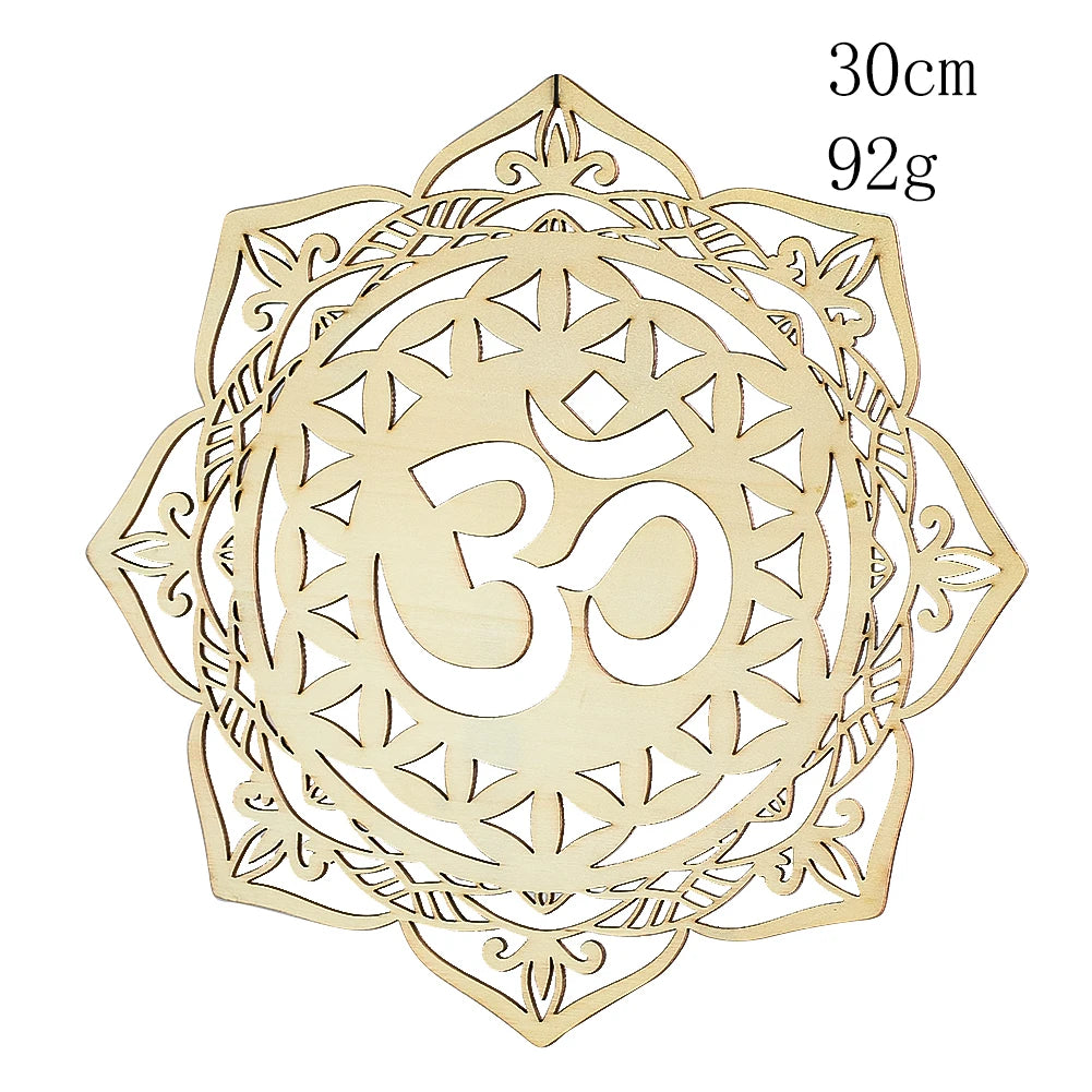 plaque murale décorative bois doré motifs géométriques om arbre vie moderne artisanal ethnie set