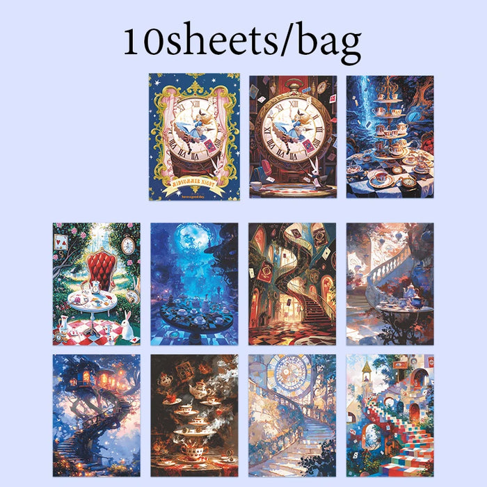 autocollants décoration cartes postales motifs féeriques paysages personnages scrapbooking bricolage opaques