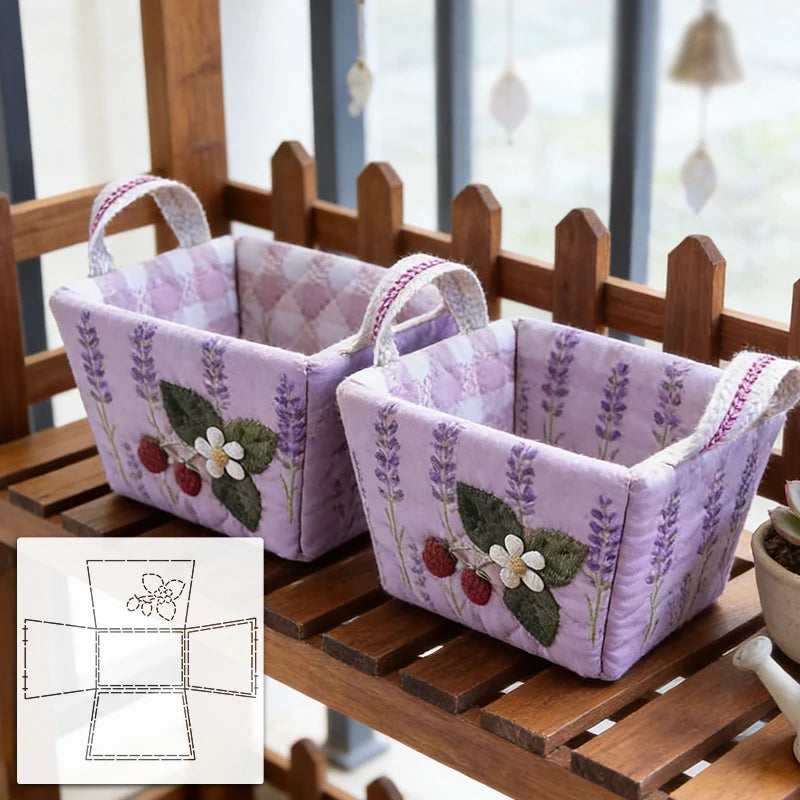 panier rectangulaire rustique motifs carreaux rayures texturé rose beige violet vert blanc