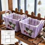 panier rectangulaire rustique motifs carreaux rayures texturé rose beige violet vert blanc