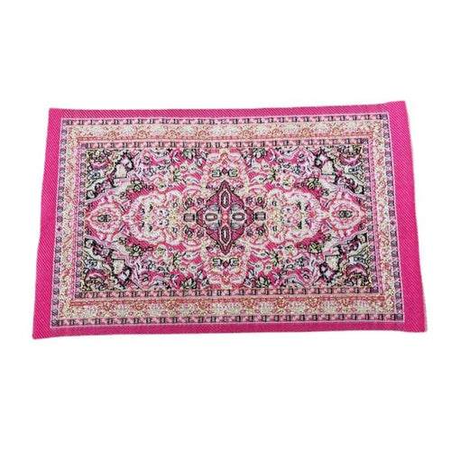 petit tapis miniature maison poupee turc motif geometrique decoratif tissu rouge bleu