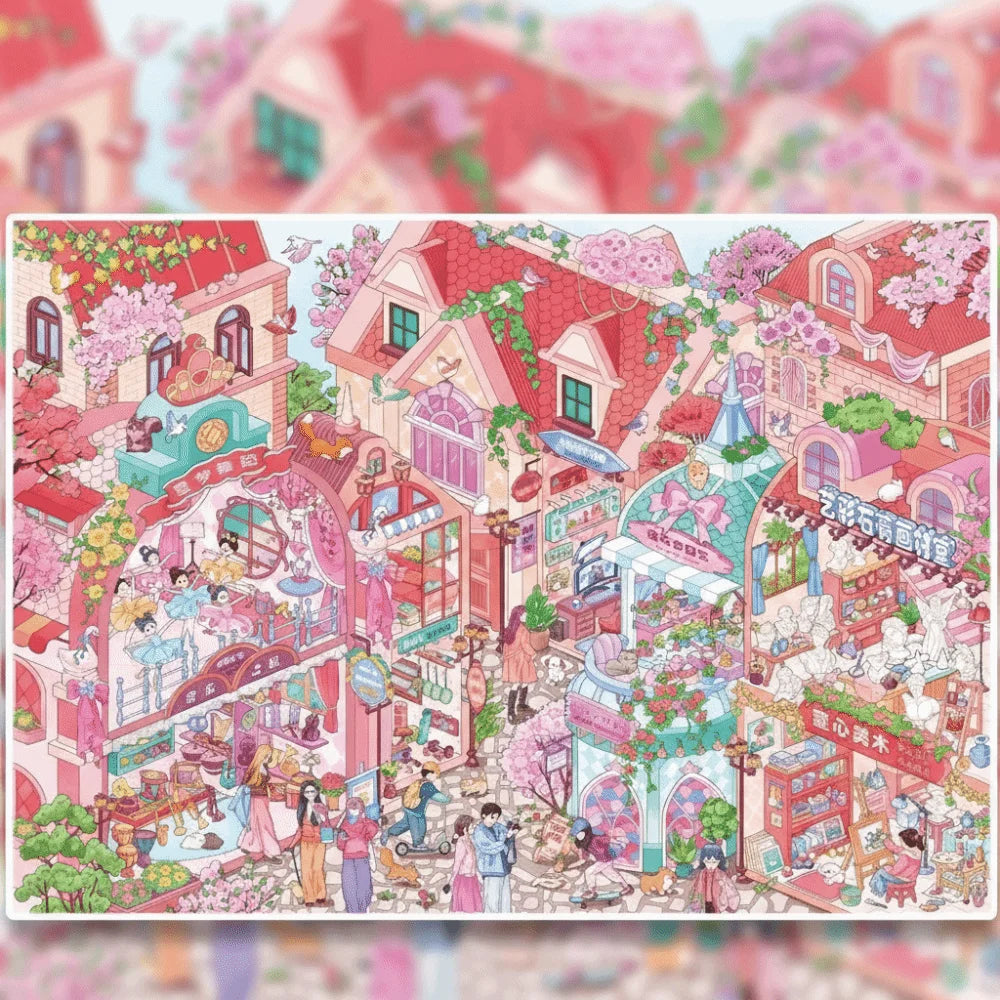 puzzle pieces adhesive multicolore ville animée isométrique illustrative enfants maison poupéesDecorationScèneMiniature
