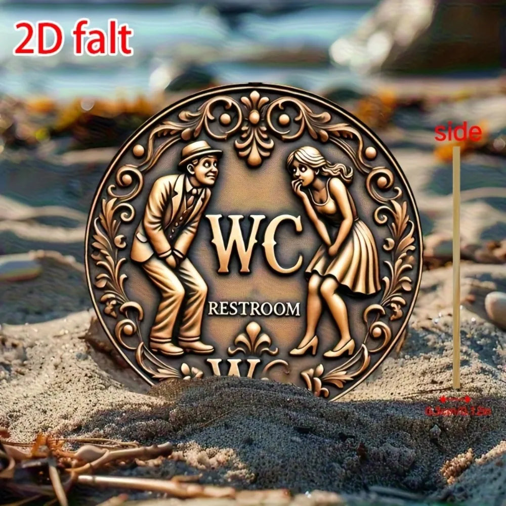 plaque decorative wc art deco bronze personnages humoristiques motifs floraux chambre bain