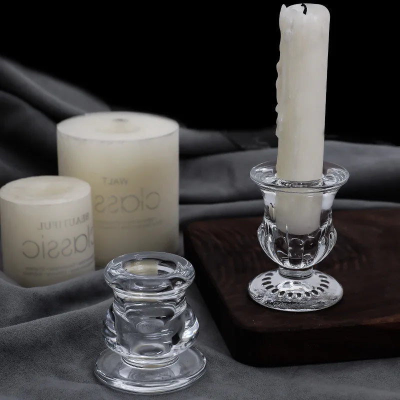 bougeoir classique transparent gravé décoration maison support bougie alliage métal rond opacité