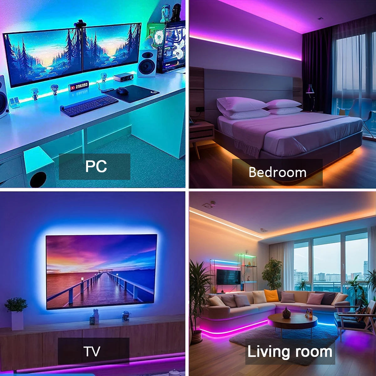 ruban led multicolore rayures moderne télécommande chargeur usb adhésif 10m 15m 20m