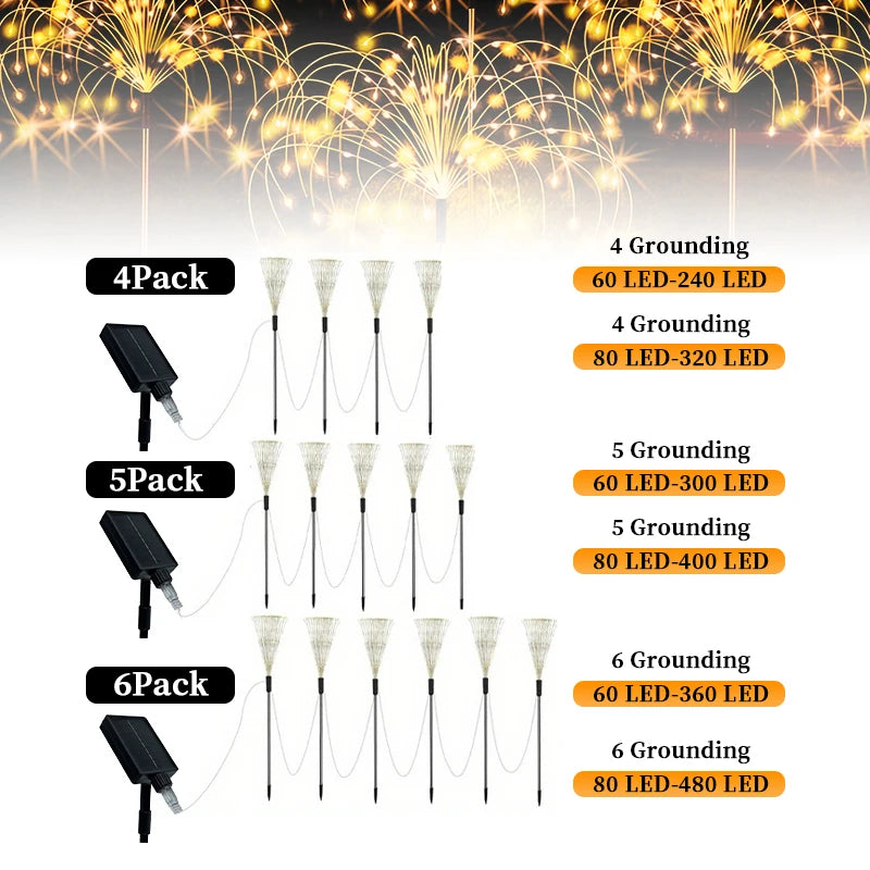 guirlande lumineuse solaire multicolore feux d'artifice moderne extérieure modes fixée piquets led jardin