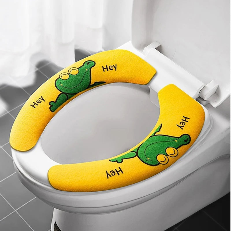 couvre siège toilette adhésif dessins animaux gris bleu orange jaune doux confortable tapis collant
