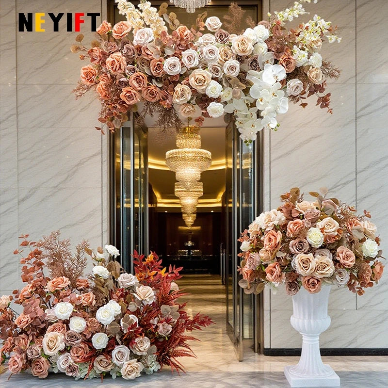 décoration extérieure mariage bouquet artificiel roses feuilles classique romantique soie couleur personnalisable