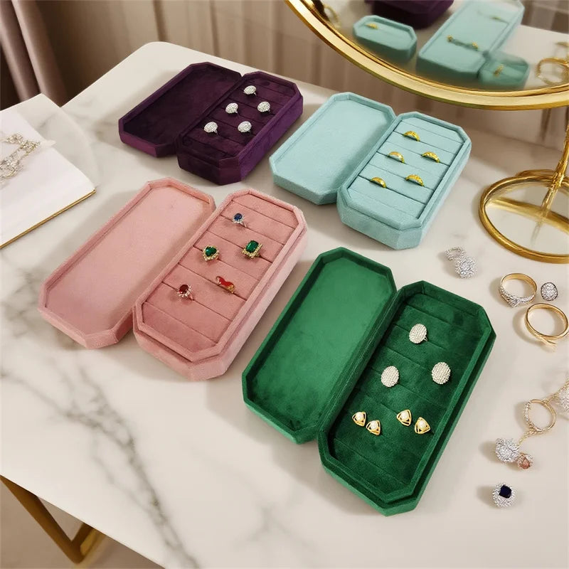boîtes bijoux velours violet rose vert contemporaines rangement bagues boucles d'oreilles