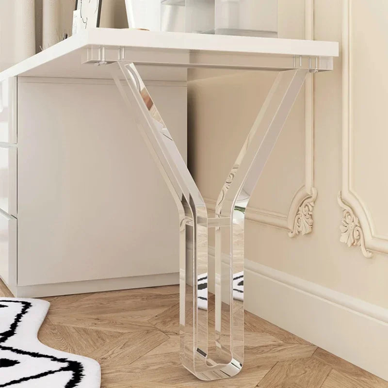 table pliante moderne transparente pieds brillants blanc visibles minimaliste 60cm 72cm