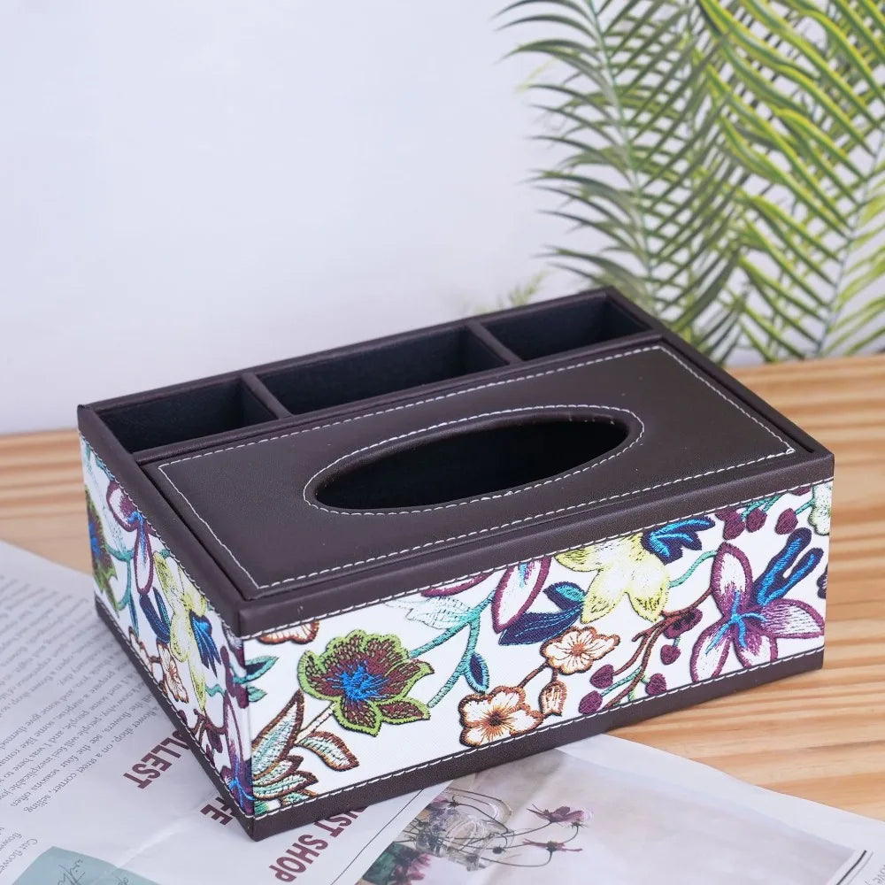 boîte mouchoirs simili cuir noire classique compartiments rangement télécommande objetos divers