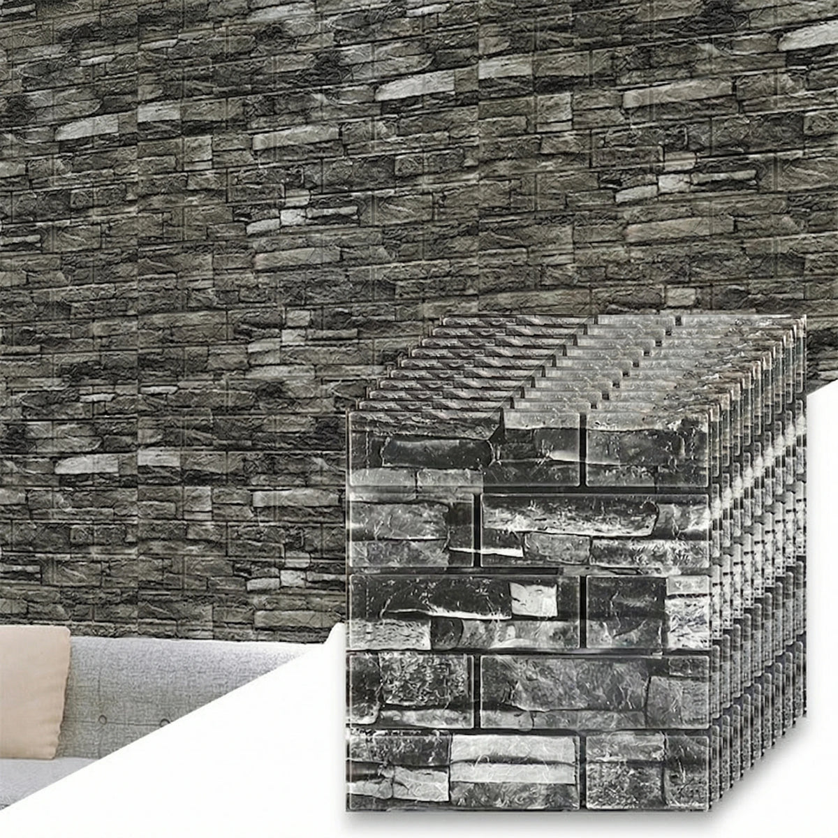 panneaux decoratifs murals adhésifs brique gris modernes résistants eau pieces decoratives