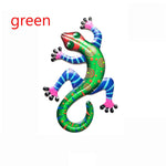figurine lézard rouge rose vert jaune bleu artisanal métal décoration murale extérieure jardin