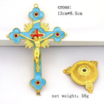 croix murale artisanale or rouge bleu décorative religieuse maison chambre prière fleurs solaires
