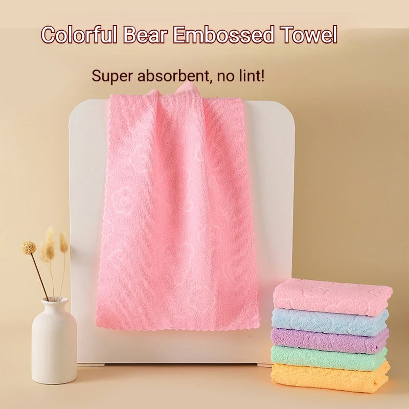 serviettes microfibre ourson imprimé rose vert bleu orange absorbantes douces modernes multipurpose cuisine bain