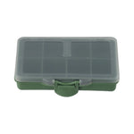 boîte pêche compartiments vert gris plastique lisse pratique compact poignée