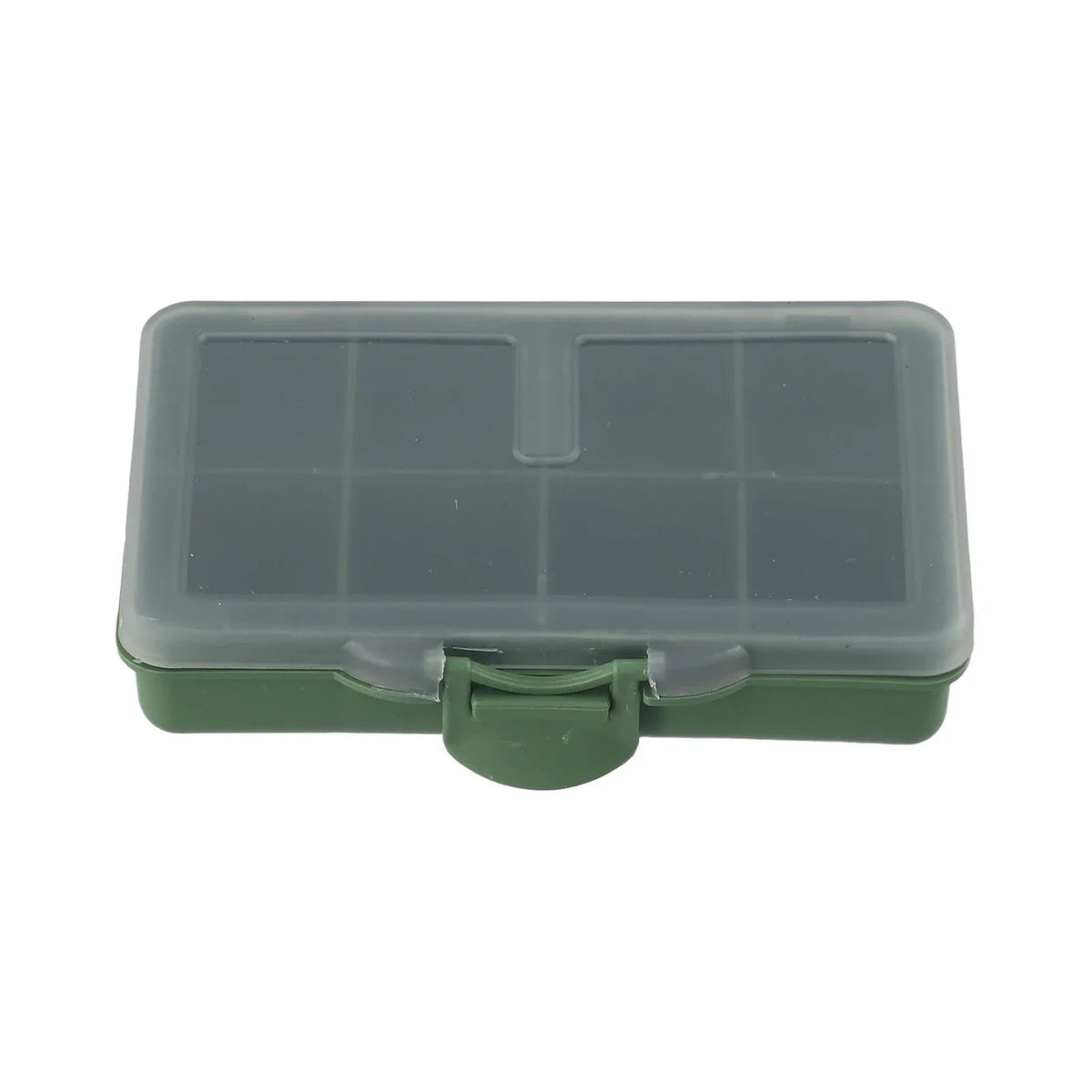 boîte pêche compartiments vert gris plastique lisse pratique compact poignée