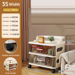 meuble rangement mobile tiroirs roulettes beige clair rayures horizontales moderne