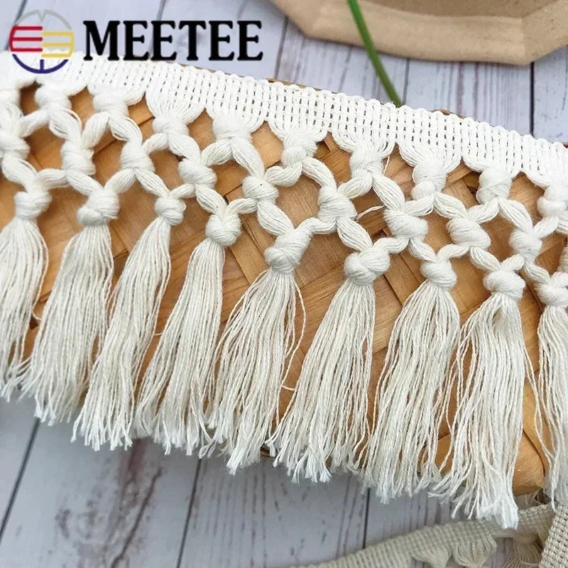 franges macramé blanc noir motifs géométriques boho artisanal 5mètres