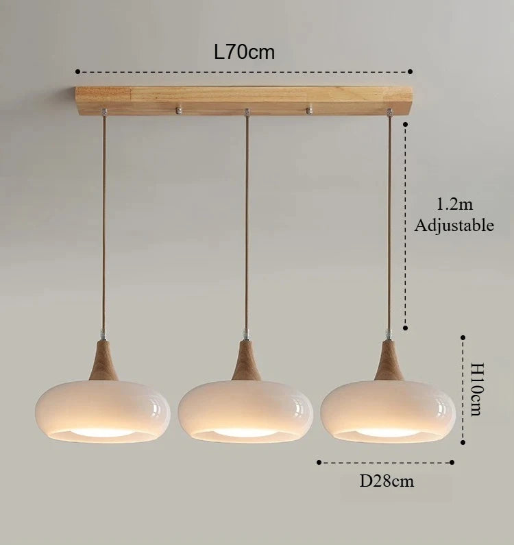 suspension lumineuse moderne orange bois naturel opacité chaînes métalliques salon restaurant étude chambre exposition