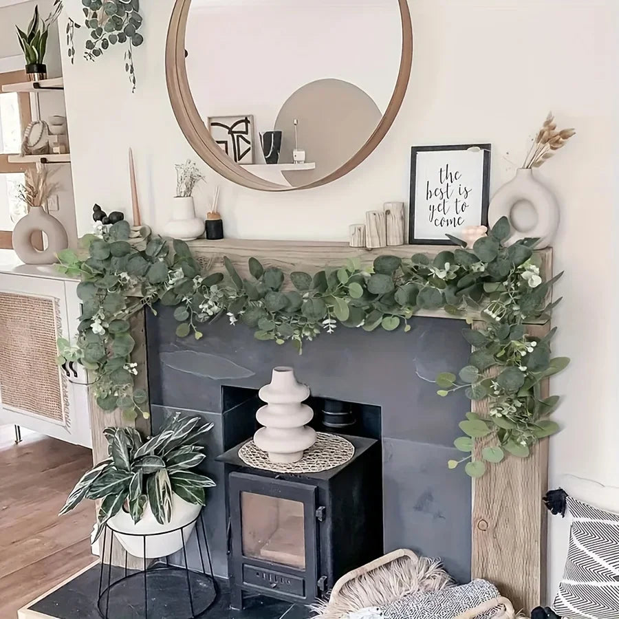 guirlande décorative eucalyptus feuilles fleurs blanches extérieur anniversaire bohème 2m coloré