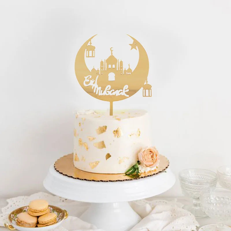 décoration gâteau acrylique doré eid mubarak ramadan mosquée lune étoile topper cupcake fête islamique